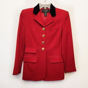 VTG RALPH LAUREN Red Wool Blazer Riding Equestrian Longline 90s Velvet USA Sz 2P